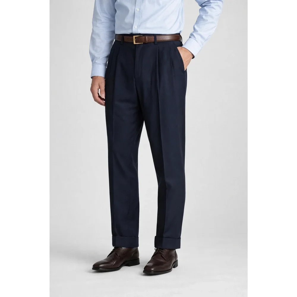 Gatsby Mens Pleated Dress Pants 34 Navy Cuffed Hem Trousers Formal Preppy Office